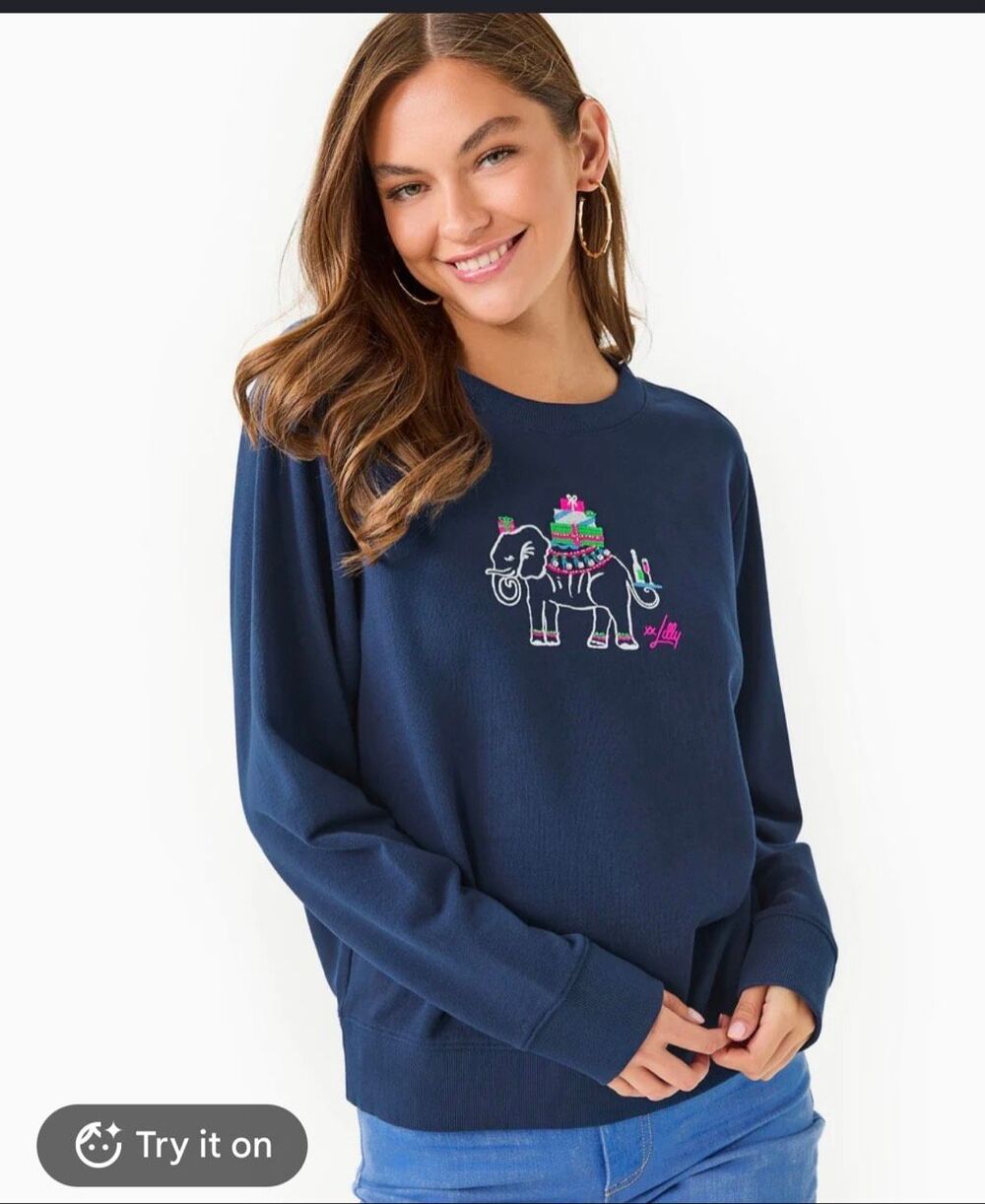 Lilly Pulitzer Ballad Navy holiday Elephant low tide sweatshirt L